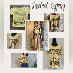 JADED GYPSY Moon Dance Graphic Tee S/M NWT Mustard Yellow